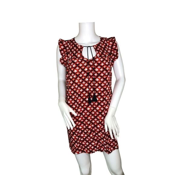 LOFT Amaryllis Tassel Floral Print Red Black Dress Sz XS - Picture 2 of 8
